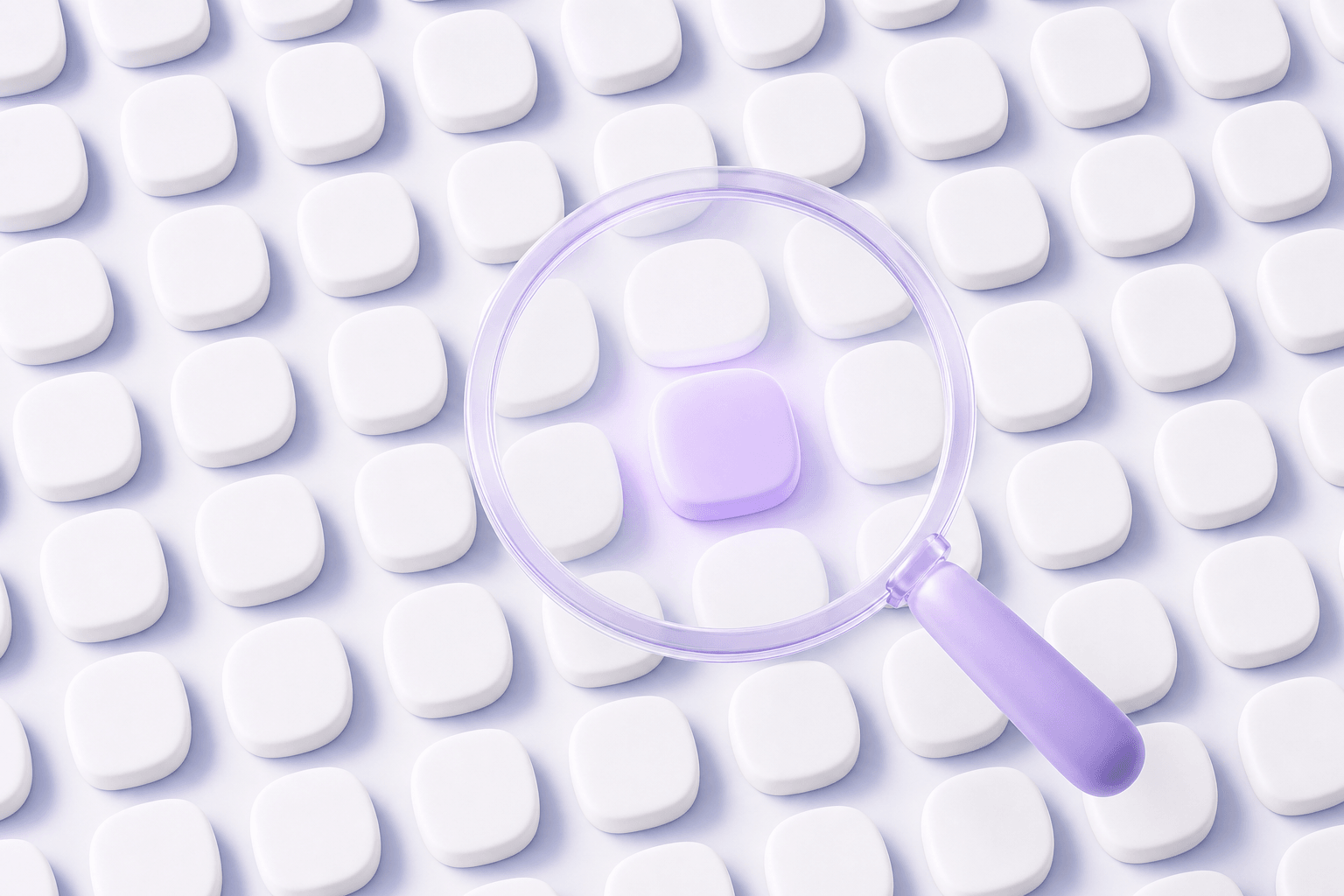 A magnifying lens finding one violet tile
