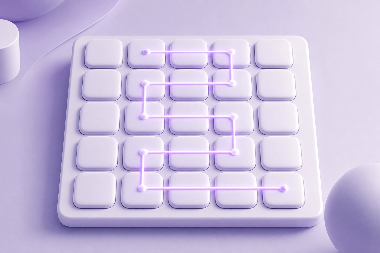 A glowing ordered path crossing a five-by-five tile board