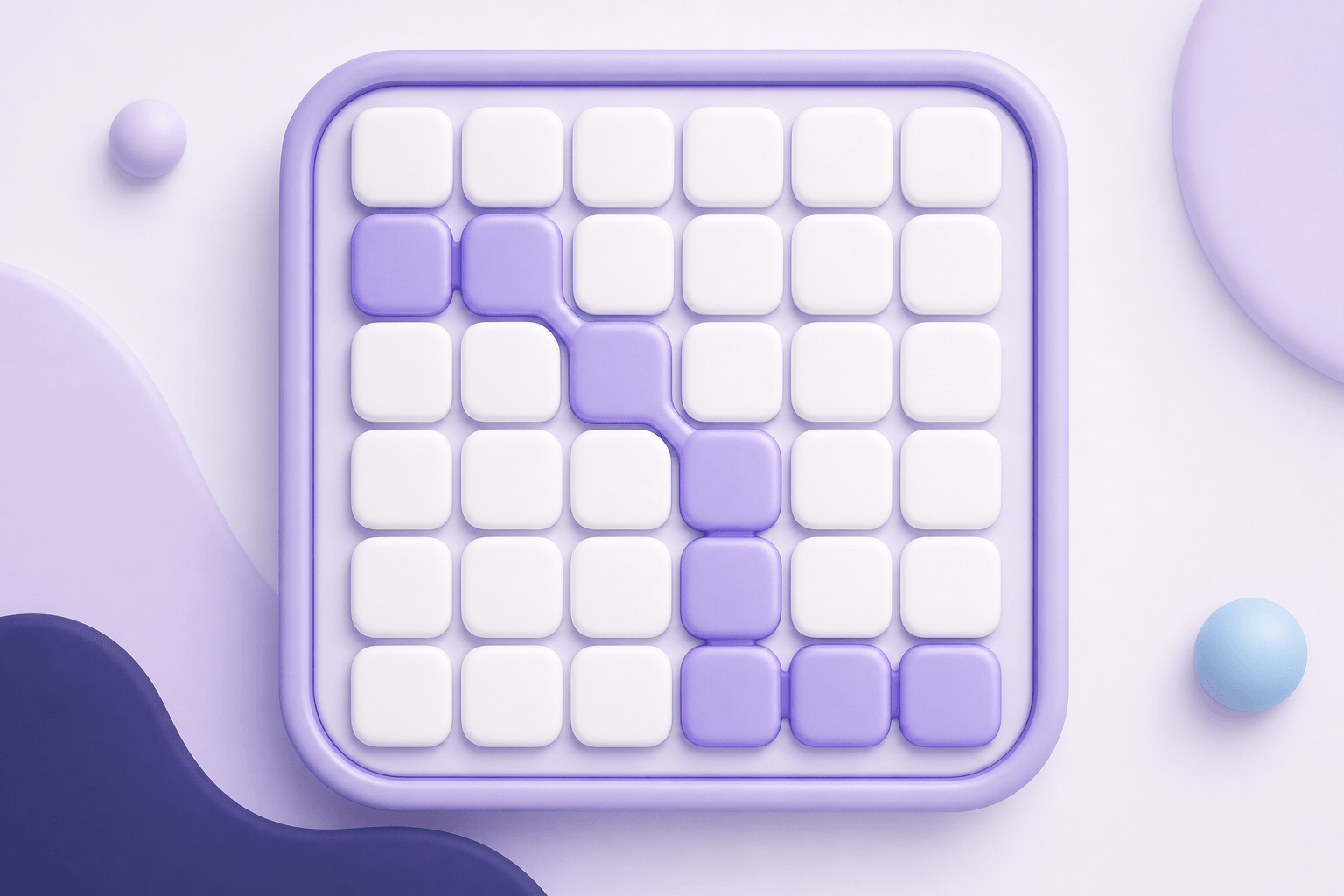 A violet path crossing a rounded word-search grid