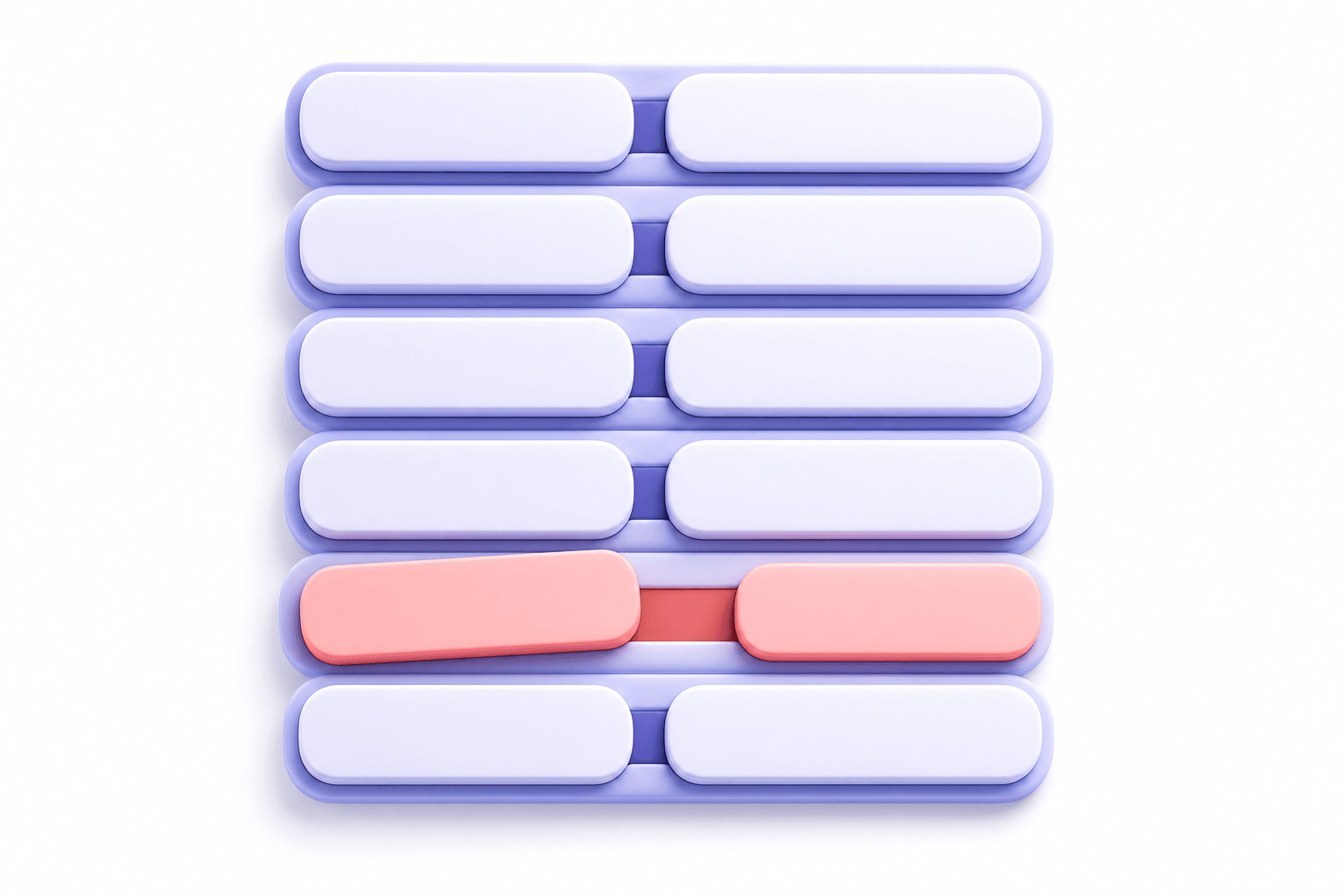 Rows of paired tiles with one coral mismatch