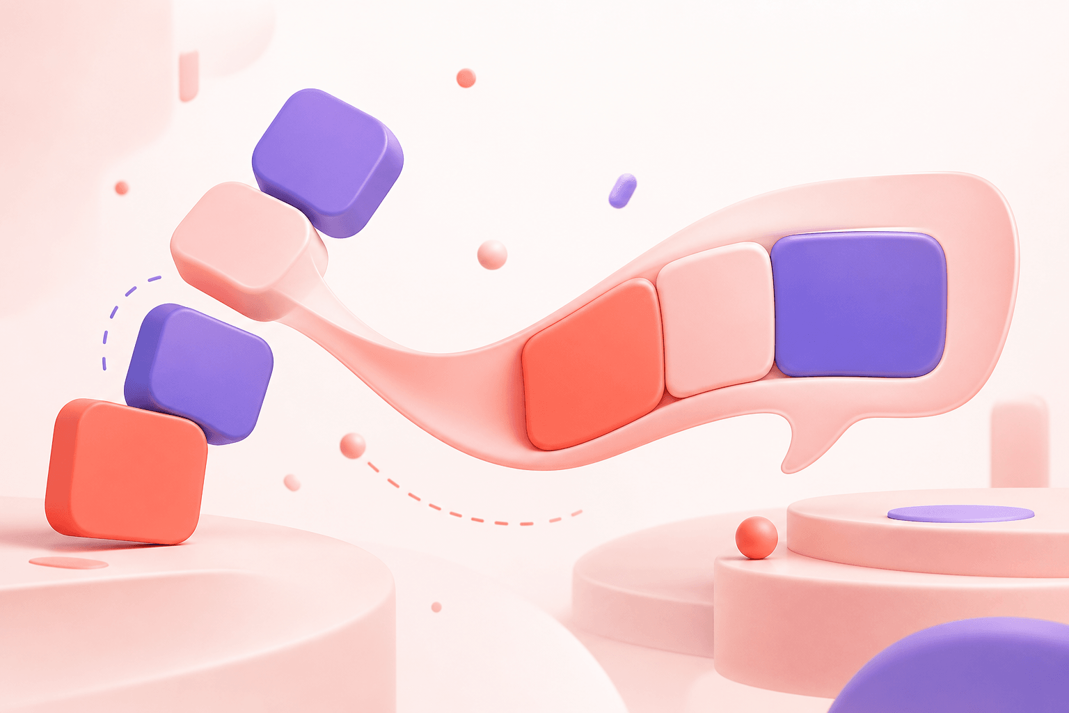 Coral and violet blocks forming a speech ribbon