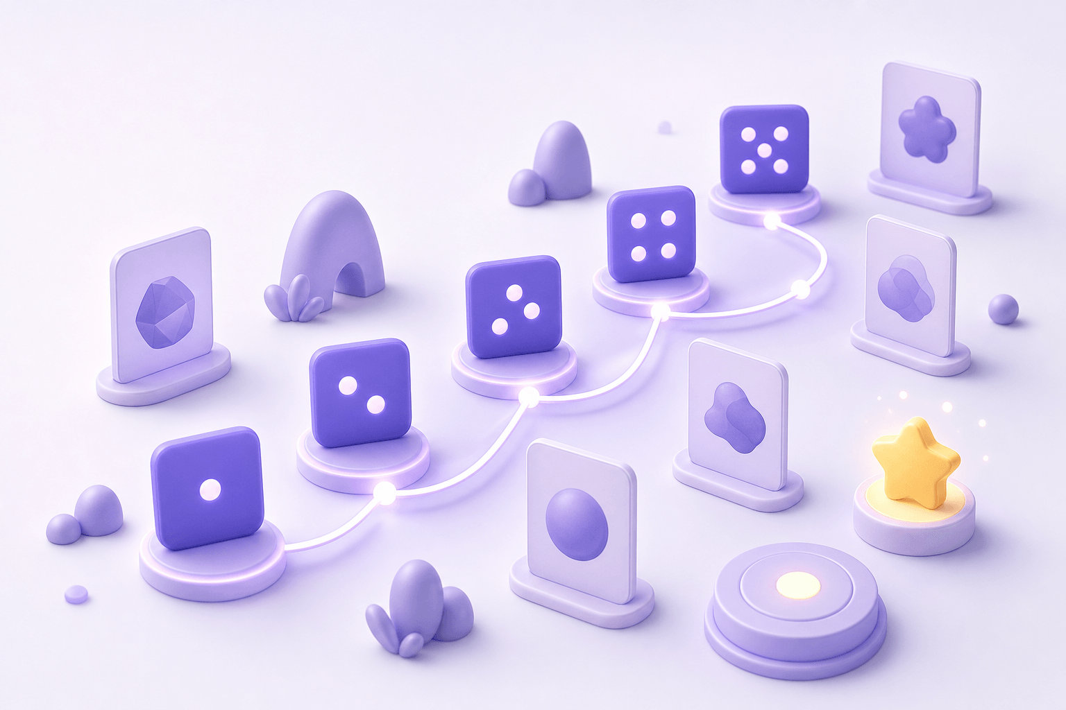 Glowing violet tiles connected along a memory path