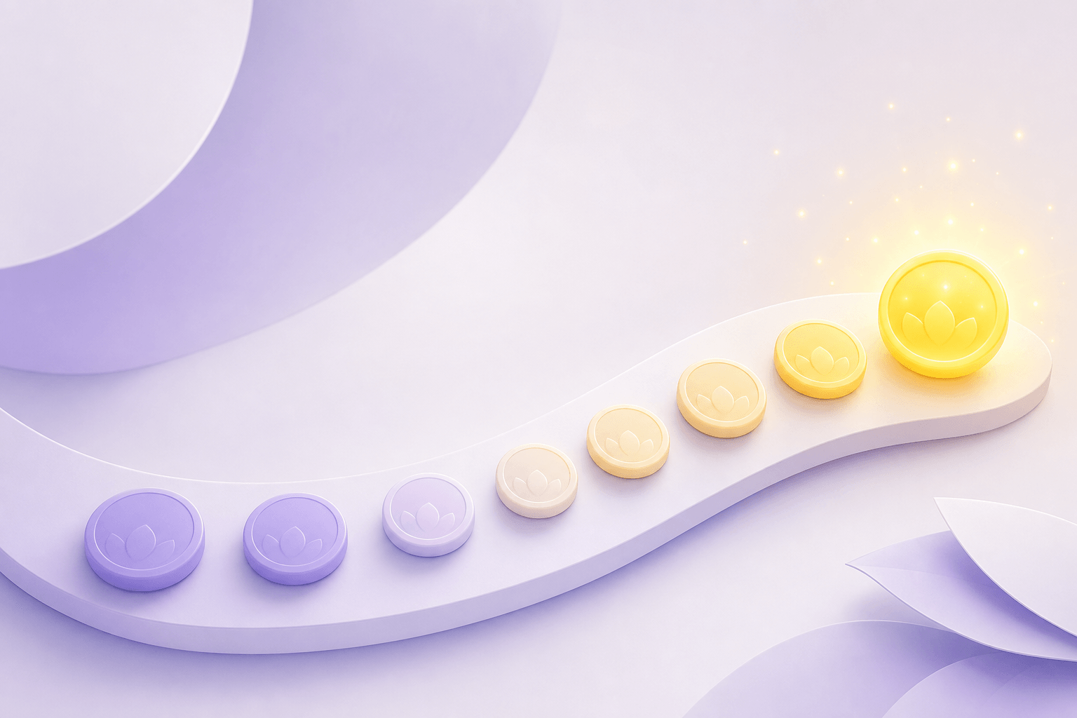 A row of daily tokens growing from violet to warm gold